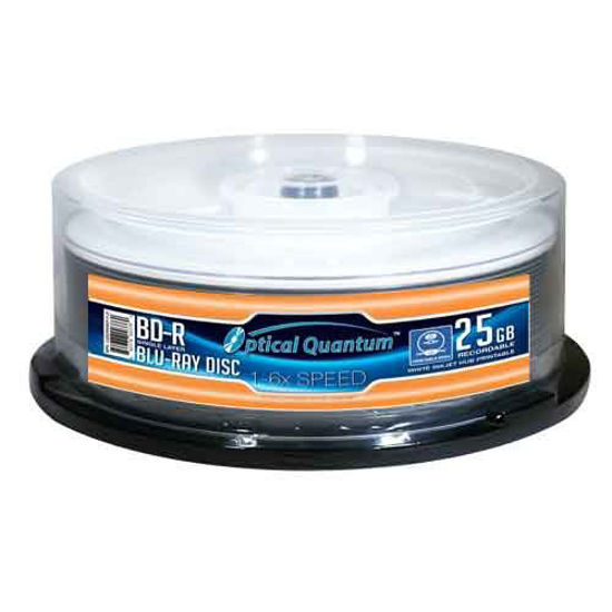 Picture of Optical Quantum 6X 25GB BD-R Blu-ray Blank Disc White Inkjet Hub Printable - 25 Discs