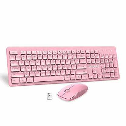 Picture of VicTsing Wireless Keyboard and Mouse [Whisper Quiet], 2.4G Wireless Keyboard Mouse Combo, Cordless Computer Keyboard and Silent Mouse, Nano USB Receiver for PC Laptop Chromebook Notebook Windows,Pink