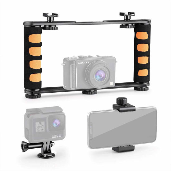 Picture of Zeadio Metal Adjustable Video Rig, Handle Grip Stabilizer, Fits for All iPhone and Android Smartphones Action Camera Compact Camera