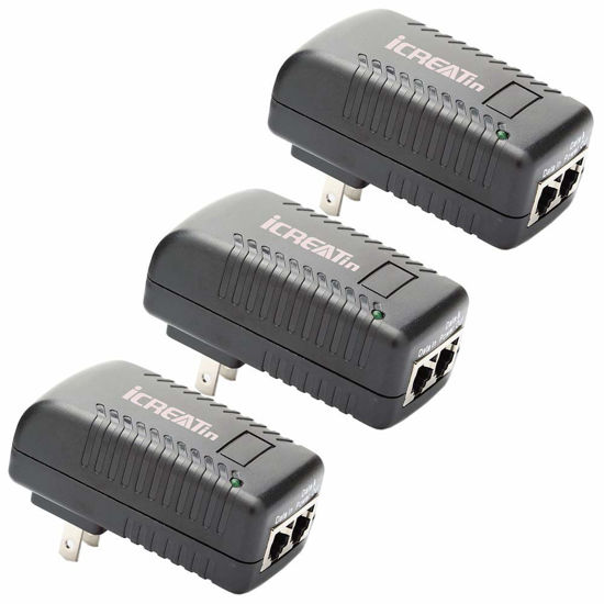 Picture of iCreatin 3-Pack Wall PoE Injector Power Suppy Over Network Adaptor 802.3af 48V 24W 0.5A for Security IP Cameras IP Phones, 10/100Mbps