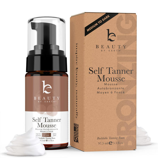 Picture of Beauty by Earth Self Tanner Mousse - Medium to Dark Gradual Self Tanner Foam, Sunless Tanner, Natural Self Tanner Mousse, Tanning Foam Self Tanner