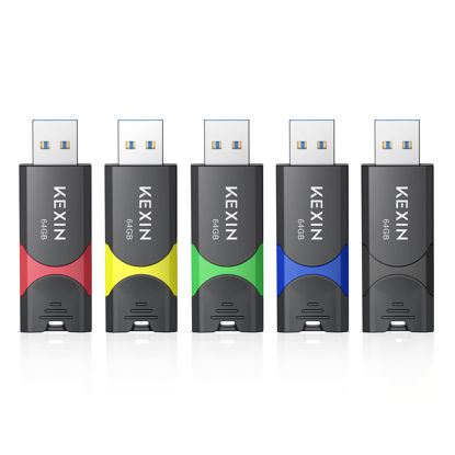 Picture of KEXIN Flash Drive 64GB USB 3.0 Flash Drive 64 GB Thumb Drive 5 Pack Memory Stick USB Drive Data Storage Jump Drive Colorful(64G 5-Pack)