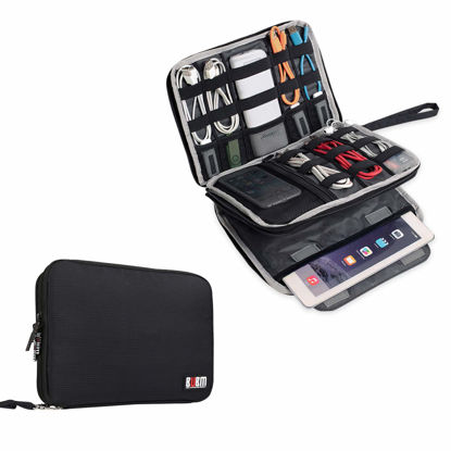 Picture of BUBM Double Layer Electronics Organizer/Travel Gadget Bag For Cables,Memory Cards,Flash Hard Drive and More,Fit For iPad Or Tablet(Up To 9.7")--Large, Black