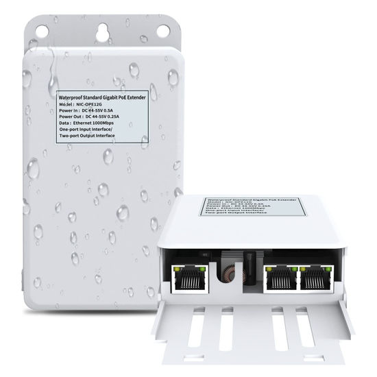 Picture of Gigabit Outdoor Waterproof PoE Extender, NICGIGA 2 Port PoE Repeater 100 Meters(328 ft), IEEE 802.3af/at Power Over Ethernet PoE Splitter, Supplies 15.4w PoE or 30w PoE+