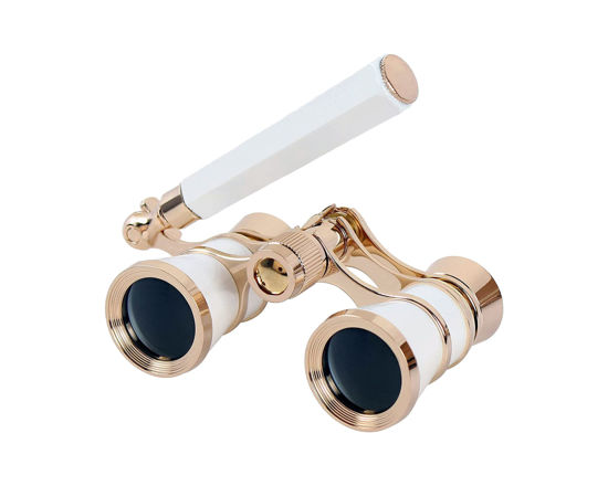 Picture of AouloveS Opera Glasses Binoculars 3 X 25 Compact and Lightweight with Built-in Foldable Theater Glasses, Adjustable Handle for Adults Kids Women in Music Concerts and Opera Houses (White)