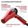 Picture of KISS 1875 Watt Pro Tourmaline Ceramic Hair Dryer, 3 Heat Settings, 2 Speed Slide Switch, Cool Shot Button, 2 Detangler Combs, 1 Concentrator, 1 Diffuser, Removable Filter Cap & 4 Sectioning Clips