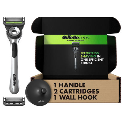 Picture of Gillette Labs with Exfoliating Bar by Gillette Men's Razor Set, 1 Shower Hook, 1 Handle, 2 Razor Blade Refills, Shower Hook, Silver and Black, Razors for Men, Mens Razors