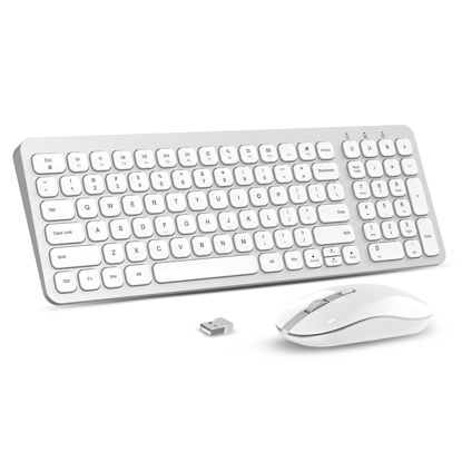 Picture of Wireless Keyboard Mouse Combo, cimetech Compact Full Size Wireless Keyboard and Mouse Set Less Noise Keys 2.4G Ultra-Thin Sleek Design for Windows, Computer, PC, Notebook, Laptop - Silver