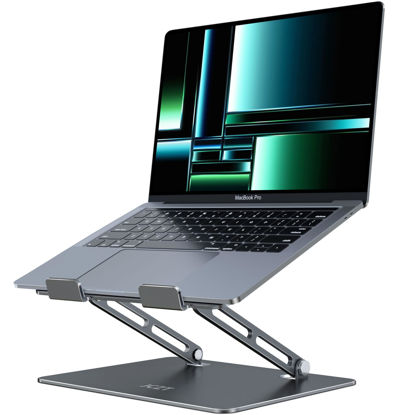 Picture of JCZT Foldable Laptop Stand for Desk, Adjustable Height Ergonomic Computer Stand, Aluminum Portable Laptop Stands Holder Riser for MacBook Air Pro, All 10-16" Notebooks Laptops, Space Gray