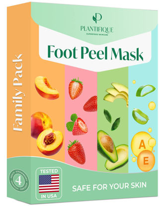 Picture of PLANTIFIQUE Foot Peel Mask Family Pack 4 pcs - Peeling Foot Mask Dermatologically Tested - Repairs Heels & Removes Dry Dead Skin for Baby Soft Feet - Exfoliating Foot Peel Mask for Dry Cracked Feet