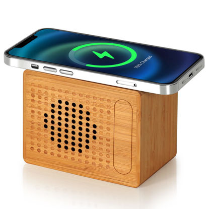 Picture of Mearmart Bluetooth Speaker with 10W Fast Wireless Charger，Hand-Made，12-Hour Playtime，Small Portable Wireless Speakers，HD Sound and Bass for iPhone ipad Android Smart Devices and More