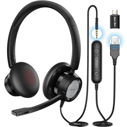 Picture of New bee USB Headset 270° Rotatable Microphone Computer Headset in-line Controls Call Center Stereo Wired PC Headset Ultra Comfort for Skype, Zoom, Laptop, Phone, PC, Tablet