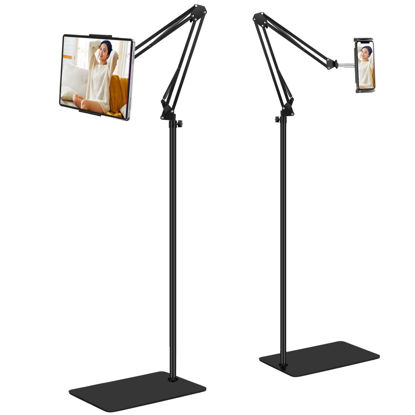 Picture of Tablet Floor Stand, Height Adjustable ipad Floor Stand Compatible with iPhone iPad Pro Air Mini, Samsung Tab, Kindle, E-Readers or Other 4.5~12.9 Inches Devices