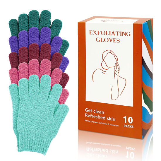 Picture of Evridwear Exfoliating Dual Texture Bath Gloves for Shower, Spa, Massage and Body Scrubs, Dead Skin Cell Remover, with Hanging Loop Heavy(5 Pairs Gift Set for Women)