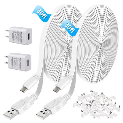 Picture of 30ft/9m Power Extension Cable for Wyze Cam V3,WyzeCam Outdoor,Wyze Cam Pan,Arlo Pro 2/Essential,Eufy,Kasa,Yi,Blink Camera,NestCam Indoor,Micro USB Charging Cord for Security Camera (2 Pack)