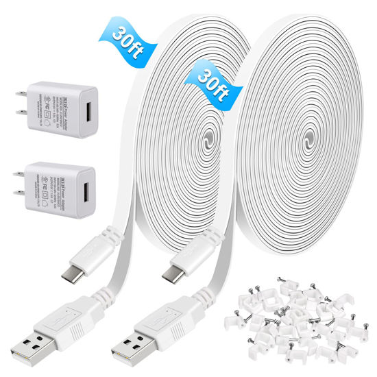 Picture of 30ft/9m Power Extension Cable for Wyze Cam V3,WyzeCam Outdoor,Wyze Cam Pan,Arlo Pro 2/Essential,Eufy,Kasa,Yi,Blink Camera,NestCam Indoor,Micro USB Charging Cord for Security Camera (2 Pack)