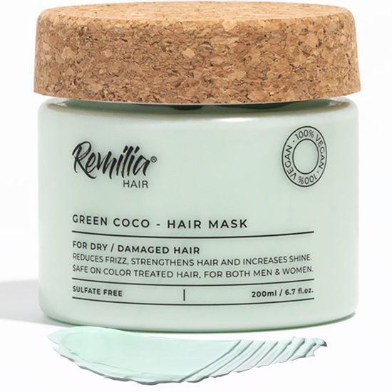 Picture of Remilia Hair Mask for Dry Damaged Hair and Growth - Deep Conditioning Hair Mask with Coconut Oil, Green Tea, Avocado, & Castor Oil - Hydrating & Soothing Vegan Protein Conditioner, 200ml