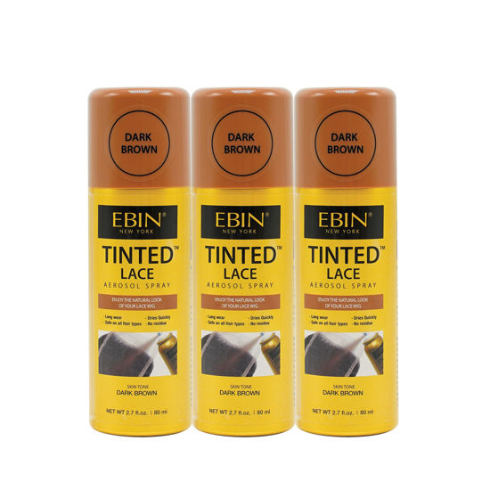 Picture of EBIN NEW YORK Tinted Lace Aerosol Spray 3pack - Dark Brown 2.7 Oz/ 80 mL | Quick dry, Water Resistant, No Residue, Water Resistant, Even Spray, Matching Skin Tone, Natural Look