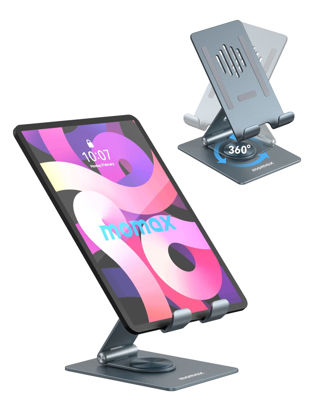 Picture of MOMAX iPad Stand for Desk, 360° Rotating iPad Swivel Stand for Writing and Drawing, Foldable Aluminum Tablet Stands and Holders Adjustable for Store POS Office Showcase Reception Kitchen Desktop