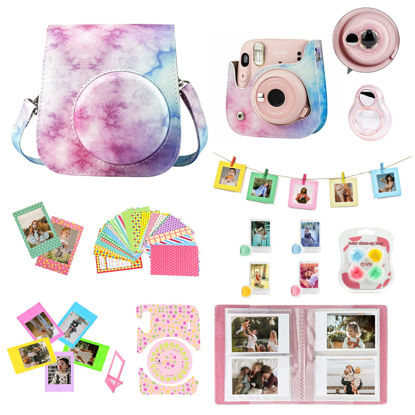 Picture of WOGOZAN for Fujifilm Instax Mini 11 Instant Film Camera Case + Album for Mini 3 Inch Film + Accessories Kit, Color Filters, Photo Album, Selfie Lens + More (Blue-Pink Watercolor)