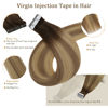 Picture of Full Shine Virgin Injection Tape in Hair Color 3 Brown Fading to 8 Ash Brown And 22 Blonde 14 Inch Seamless Tape in Hair 5 Pcs Tape in Human Hair 10 Gram