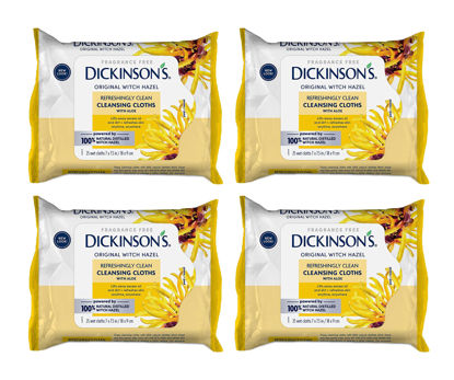 Picture of Dickinson's Original Witch Hazel Refreshingly Clean Cleansing Cloths with Aloe, 4 Pack, 25 Cloths per Pack