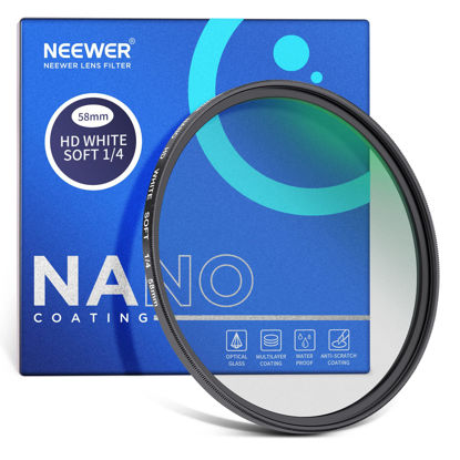 Picture of NEEWER 58mm Soft White Diffusion 1/4 Filter Mist Dreamy Cinematic Effect Filter, Ultra Slim Water Repellent Scratch Resistant 30 Layer Nano Coated HD Optical Glass for Video/Vlog/Portrait Photography