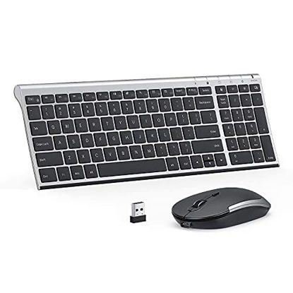 Picture of Rechargeable Wireless Keyboard Mouse Combo, 2.4GHz Ultra Slim Compact Full Size Wireless Keyboard Mouse for Windows, Laptop, Desktop, PC -Black & Silver