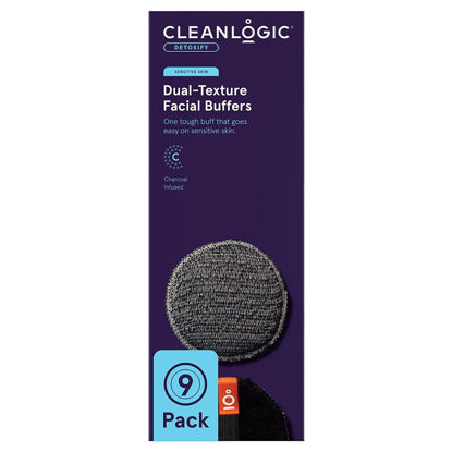 Picture of CleanLogic Bath & Body Charcoal Infused Exfoliating Dual-Texture Facial Pads, Face Sponges for Cleansing & Softening Sensitive Skin, MakeUp Remover Pads, 9 Count Value Pack