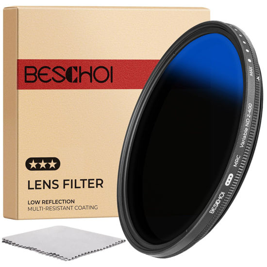 Picture of Beschoi 82mm MRC Variable ND Filter ND2-ND400, Neutral Density Adjustable ND Filter (0.3 to 2.7,1 to 9 Stops), Multi Layer Coated Optical Glass, Water Repellent & Scratch Resistant Ultra Slim Filter