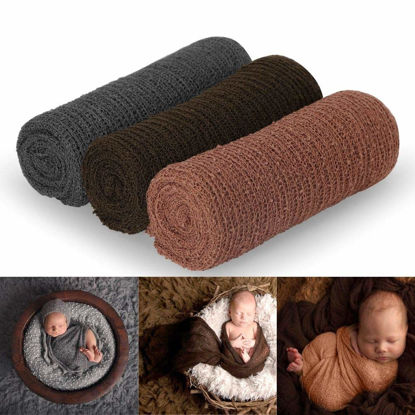 Picture of Sunmig Newborn Photography Props, 3 Pcs Baby Stretch Wraps, Professional Baby Photo Props Long Ripple Wrap, for 0-6 Months Baby (Dark Grey+Coffee+Brown)