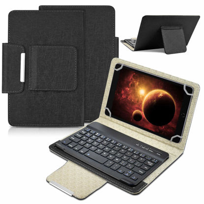 Picture of DETUOSI Universal 8.0 inch Android Tablet Case with Keyboard, Removable Wireless Bluetooth Keyboard + PU Leather Folio Book Cover + Stand, Travel Portable Sleeve for iOS/Android/Windows System Tablet