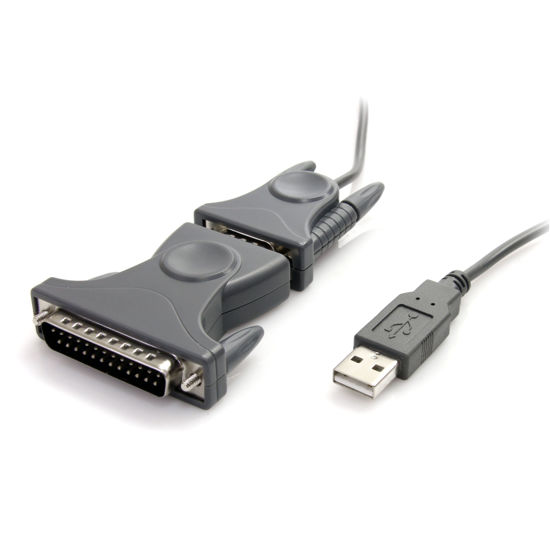 Picture of StarTech.com USB to Serial Adapter - 3 ft / 1m - with DB9 to DB25 Pin Adapter - Prolific PL-2303 - USB to RS232 Adapter Cable (ICUSB232DB25),Gray