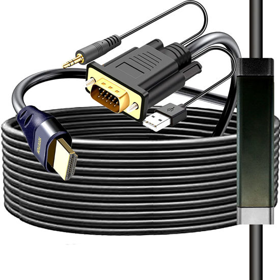 Picture of HDMI to VGA Adapter 25FT,with Audio HDMI to VGA Converter HDMI Cable to VGA with Audio, Active Male HDMI-VGA Out Lead Video Adattatore Cord for Computer,Laptop,Projector