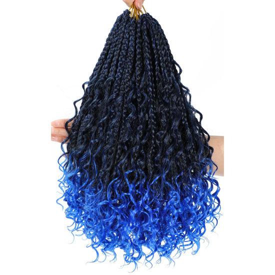 Boho Box Braids Crochet Hair 14 inch 8 Packs Blue Box Braid Crochet Hair  with Curly Ends Goddess Box Braids Crochet Hair Extensions for Black  Women(14 8 Packs, T1B/Blue#) 14 Inch(pack of