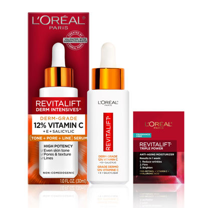 Picture of L'Oreal Paris Revitalift 12% Pure Vitamin C Serum, Vitamin E, Salicylic Acid, Brightening 1 oz + Moisturizer Sample