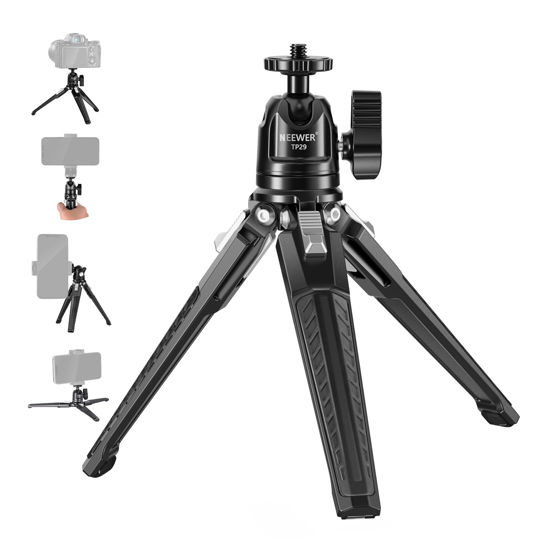 Picture of NEEWER Metal Tabletop Mini Tripod with 360° Ball Head, Support Vertical Shooting & Hand Grip, Portable Travel Tripod Stand with 1/4" Screw for Camera Smartphone Action Cam, Max Load 6.6lb/3kg, TP29