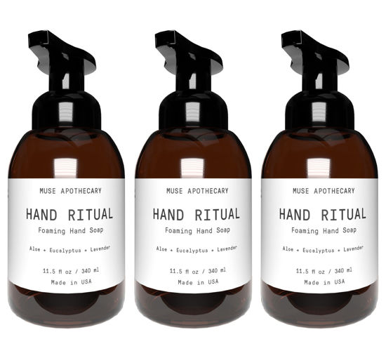 Picture of Muse Bath Apothecary Hand Ritual - Aromatic and Nourishing Foaming Hand Soap, Infused with Natural Aromatherapy Essential Oils - USDA Certified Biobased - 11.5 oz, Aloe + Eucalyptus + Lavender, 3 Pack