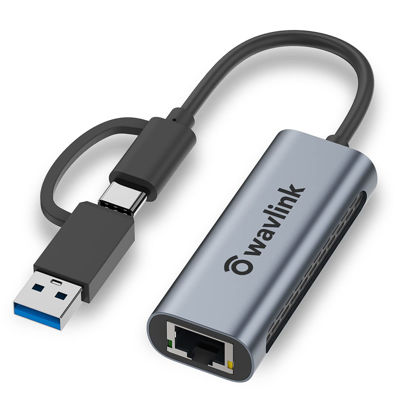Picture of WAVLINK USB C to Ethernet Adapter 2.5 Gigabit, 2-in-1 USB to 2.5G Ethernet Adapter, USB-C to RJ45 Network Converter (Thunderbolt 4/3 Compatible), Aluminum Case for Windows, Mac OS, iPad OS and More.