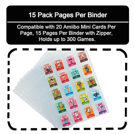 Picture of DRZERUI 300 Pockets Holder Binder Compatible with Animal Crossing Mini Amiibo Cards, Holds 300 ACNH NFC Tag Game Mini Cards (Blue)