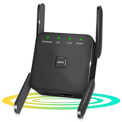 Picture of WiFi Range Extender, 1200Mbps WiFi Repeater Wireless Signal Booster, 2.4G & 5G High Speed Internet Amplifier with LAN/WAN Port 360° Full Wi-Fi Coverage