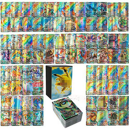 Picture of 100pcs Deck Box Shiny Foil Cards Assorted Rare Foil Cards Vmax Cards for DX GX Collection(95 GX + 5 Mega), Best Gift for Kids and Adult, Game Fan and Collectors