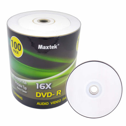 Picture of Maxtek Premium Grade White Inkjet HUB Printable DVD-R DVDR 16x Blank Disc, 4.7GB, 120min. 100 Pcs Pack.