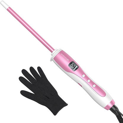 Picture of Wavytalk 3/8 Inch Small Curling Wand, Wand Iron for Short & Long Hair, Ceramic Barrel with Adjustable Temperature, Include Heat Resistant Glove (Pink)