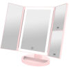 Picture of WEILY Makeup Vanity Mirror with 3x/2x Magnification,Trifold Mirror with 36 Led Lights,Touch Screen,180 Degree Adjustable Rotation,Dual Power Supply,Countertop Cosmetic Mirror (Pink)