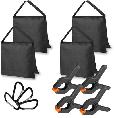 Picture of Meking 4pcs Black Heavy Duty Sandbag Photography Weight Bag with Hook Up and Spring Clamps for Video Photo Stand