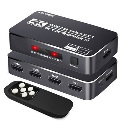 Picture of 4K HDR HDMI Switch, Koopman 5 Ports 4K 60Hz HDMI 2.0 Switcher Selector with IR Remote, Supports Ultra HD Dolby Vision, High Speed (Max to 18.5Gbps), HDR10, HDCP 2.2 & 3D