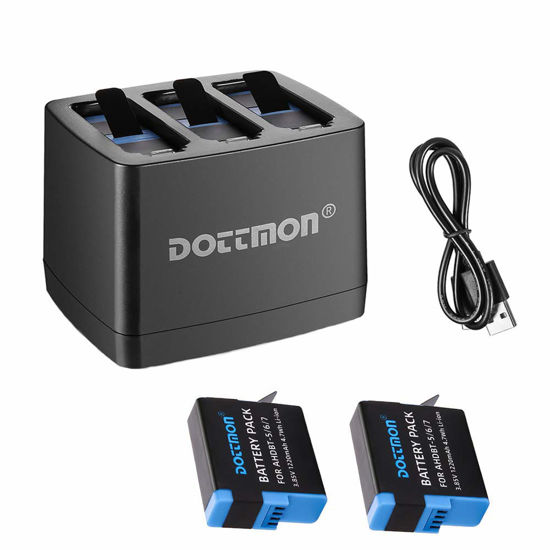 Picture of DOTTMON 2-Pack Gopro Battery for Hero 5/6/7 & 3-Channel Battery Charger for Gopro Hero 5 Black/Hero 6 Black/Hero 7 Black(Not for Hero 8/9)