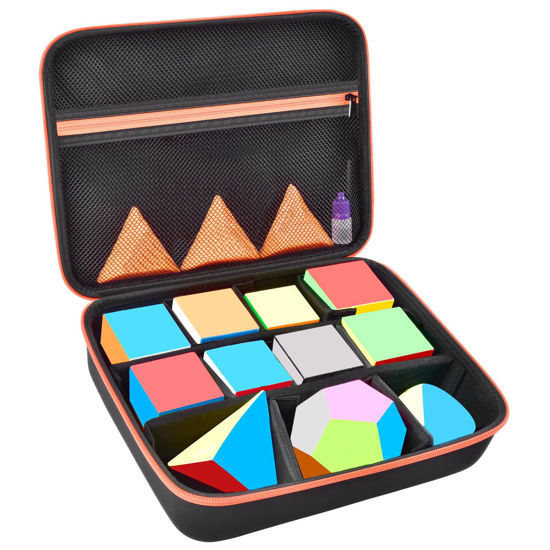 Picture of Speed Cube Storage Case Bag Holds 12+ Different Types Cube Retro Brain Teaser Fidget Toy. Carrying Holder with Mesh Pocket Fits for Cube Stand/Tutorial (Box Only) - Black