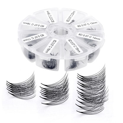 Picture of Premade Fans Short Stem 500 PCS 8D Eyelash Extensions 0.07mm C/D Curl 13-20mm Mixed Length WENDY LASHES Russian Volume Pre-made Lash Extension (500PCS-8D-0.07-C, 13-20mm mixed tray)